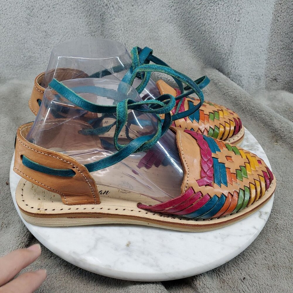 Johan Shoes Womens UK 5 US 7 Multicolor Leather Hurache Ankle Wrap Sandals - Picture 4 of 10